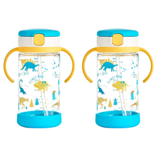 Richell 利其爾 AQ吸管杯 320ml, 水藍色, 2個