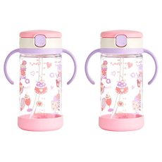 Richell 利其爾 AQ吸管杯 320ml, 淺粉色, 2個