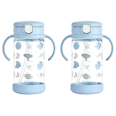 Richell 利其爾 AQ吸管杯 320ml, 寶寶藍, 2個