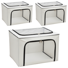 樂邦 雙開口PVC鋼架拉鍊大容量可疊加收納箱 100L, 深藍色, 3個