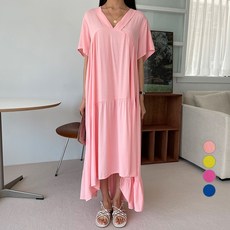 아뗄릭 루즈핏 러플 셔링 롱 린넨 통기성 원피스 00041 빅사이즈 포함