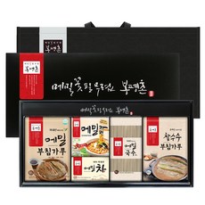 봉평촌 흑실선물세트, 1세트, 메밀부침가루 800g + 메밀가루 800g + 찰수수 부침가루 800g + 메밀국수 2호 850g x 2개 + 메밀쌀 600g + 메밀차 45g x 3개 + 쇼핑백필수노출TEXT