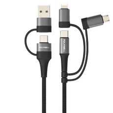 POLYWELL 寶利威爾 五合一PD編織快充線 USB-A + USB-C + Lightning + Micro-B PW15-W45-A309, 1m, 黑色, 1條