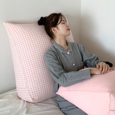 집앤콕 삼각 등받이 쿠션 봄체크, 봄체크 핑크