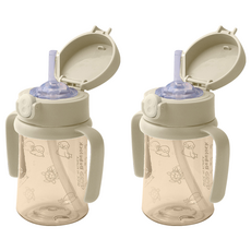 베베락 국내 제조 아이와 PPSU 원터치 빨대컵, 210ml, 2개, 크림