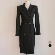 PAPERMENTS 雙排釦長袖西裝連身裙, 黑色