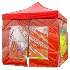 윈에어 캐노피천막 방수지붕+프레임+투명 바람막이 4면 C세트, 레드