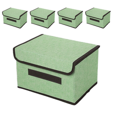 棉麻收納盒組, 箱綠色, 小(25x16x19cm), 5個