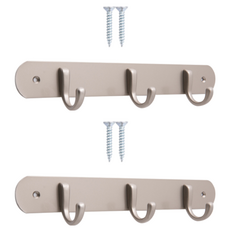 五金配件 壁掛衣架掛鉤 板式衣架 3鉤 + 安裝零件 2p 組, 2套, 銀色