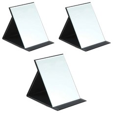 摺疊化妝鏡 3入組, 銀鏡+PU皮, 簡約/時尚黑