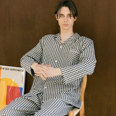 TERAWOOD 男款格紋棉質長袖睡衣+長褲