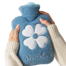 生活愛讚 刷毛保暖熱水袋 熱敷袋 暖暖包 四葉草 藍色 500ml, 1套