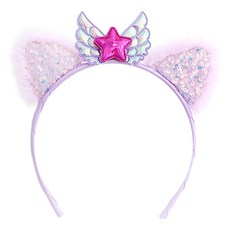 女童星光粉紅翅膀貓咪髮箍