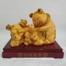 風水百貨 招財福豬家族室內裝飾雕像, 混合顏色