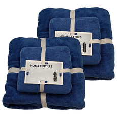 Viita 日系加厚加大快乾秒吸水珊瑚絨毛巾浴巾套組 海藍色 2組