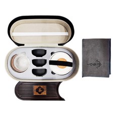 粗陶旅行茶具組 黑色 陶瓷與實木材質, 茶壺 + 茶杯2個 + 杯墊 + 茶盤 + 收納盒, 1組