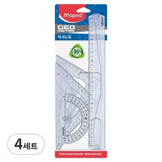 Maped 幾何直尺 30cm + 量角器三角尺 3件組, 透明, 4套