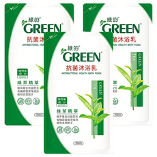 GREEN 綠的 抗菌沐浴乳補充包 綠茶精萃 雙重水潤因子 植物萃取, 700ml, 3包