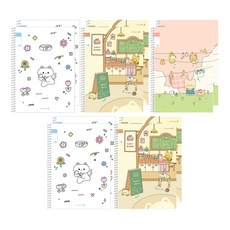 morning glory Chaewoom Note 國小線圈筆記本 3-6 無主題 21行 B 5本混合組, 2套, 花朵貓 + 甜點貓 + 曬衣 + 隨機出貨