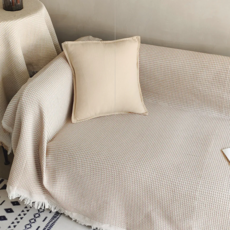 HOOM禾慕生活 法式編織沙發布 高密編織 加厚防塵, 奶茶鬆餅格, 230 x 180cm, 1件