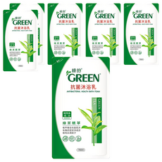 GREEN 綠的 抗菌沐浴乳補充包, 綠茶精萃, 雙重水潤因子, 植物萃取, 700ml, 6包