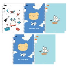 morning glory Chaewoom Note 國小線圈筆記本 3-6 無標題 21行 3款 + 隨機出貨 2入組 A, 2套, 搖滾巨星貓 + 飛吧狗狗 + 可愛狗狗