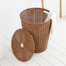 하우스레시피 PP라탄 VER 2 원형 덮개바스켓 L, 브라운