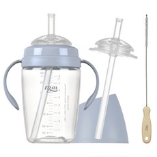 티지엠 쌀알 트라이탄 빨대컵 + 실리콘 빨대 + 빨대솔 세트, 240ml, 1세트, 코튼블루