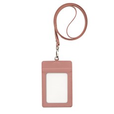 FunnYmade 雙面收納皮革員工證件套掛繩, 1個, 浪漫粉