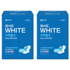 화이트 수퍼흡수 33cm 오버나이트 날개형, 28개입, 2개
