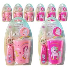 b.brite 孩童計時2分鐘LED燈牙刷+漱口杯+牙刷蓋組 紫色獨角獸款+粉紅色獨角獸款, 8組