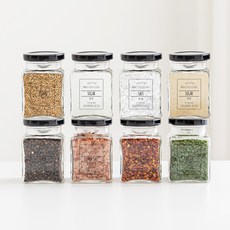 Lifeonly 方形黑蓋小型調味罐組, 1套, 調味罐8入 + 快樂廚房標籤48種