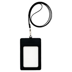 FunnYmade 雙面收納皮革員工證件套掛繩, 1個, 黑色