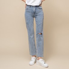 CARET 女士破損風直筒牛仔褲