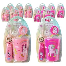b.brite 孩童計時2分鐘LED燈牙刷+漱口杯+牙刷蓋組 紫色獨角獸款+粉紅色獨角獸款, 12套
