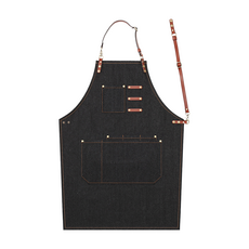 牛仔布配牛皮多口袋工作圍裙 LC08, 牛仔黑, 1件