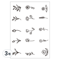 젤루나 반영구 손가락 작은 레터링 플라워 패턴 일러스트 헤나 타투 스티커, 3개, T-228