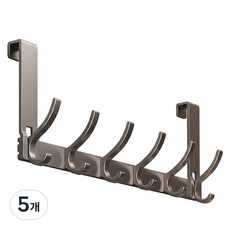 원이네 문에 거는 옷걸이 무타공 다용도 6후크 18cm, 실버, 5개