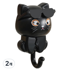 貓咪免鑽孔牆壁掛鉤, 黑色, 2個