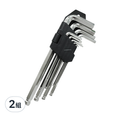 六角扳手組合 球型 2組 - 多尺寸合金鋼球頭六角扳手套裝，附收納架，適用於居家修繕、電腦維修