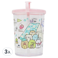 Dung Jin 角落小夥伴吸管杯-粉280cc 兒童專用水杯, 3入