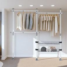 가화홈시스 굵은기둥 3단옷걸이 수납바구니 행거 B3302, 아이보리(기둥, 가로봉), 그레이(부품), 검정(바구니)