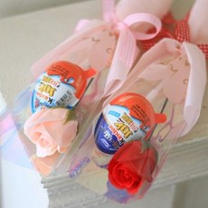 센트바스켓 스윗봉봉 킨더조이 한송이 꽃다발 2종 세트, 살몬핑크, 레드