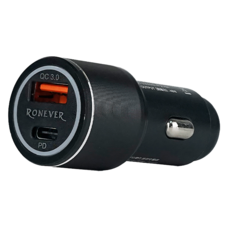 RONEVER PD雙孔車用充電器 48W 65 x 27 x 27mm 31g, PE022, 黑色