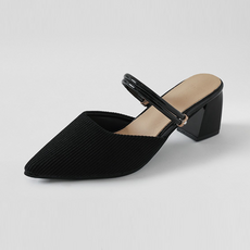 CHAAKAN SHOES 女款帕雷方晶鋯石羅紋兩穿繞踝穆勒鞋 MLFBT1d031, 黑色, 225