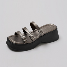 CHAAKAN SHOES 女款 Ant 繫帶厚底穆勒拖鞋 SPLTS2i1236, DARK SILVER, 245