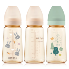 마더케이 베이직 PPSU 젖병 트리플 세트(무꼭지), 토끼크림 + 포레스트민트 + 베이직크림, 280ml, 1세트