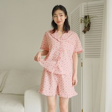 PALAN 女性復古碎花荷葉邊睡衣上下衣套裝