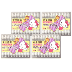 Hello Kitty 凱蒂貓 安全護耳紙軸棉花棒 50支/盒 100%純棉雙頭, 50支, 4盒