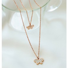 NOID-B 鋼製蝴蝶水鑽雙層項鍊 白色